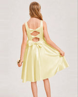 Daffodil Satin A-line Junior Bridesmaid Dress Back View