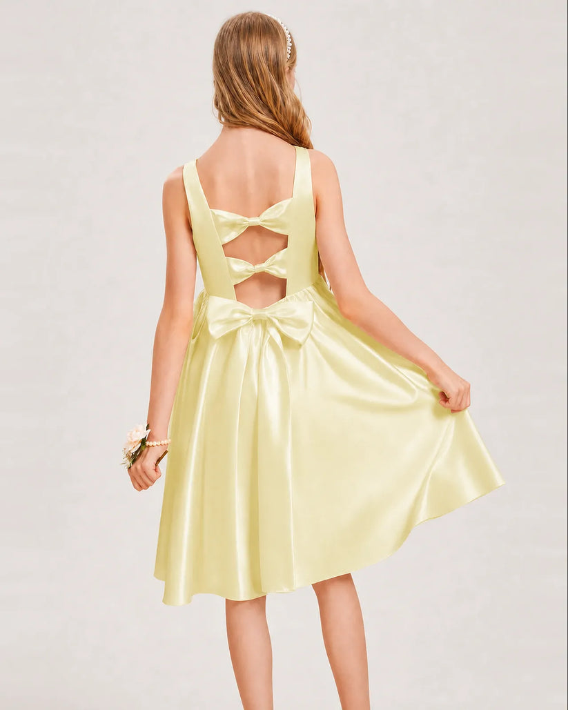 Daffodil Satin A-line Junior Bridesmaid Dress Back View