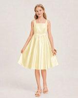 Daffodil Satin A-line Junior Bridesmaid Dress Front View