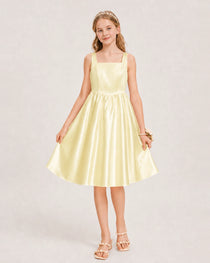Daffodil Satin Junior Bridesmaid Dress Knee-Length A-Line Gown