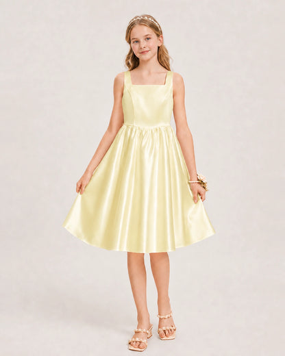 Daffodil Satin Junior Bridesmaid Dress Knee-Length A-Line Gown