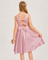 Dusty Rose Satin A-line Junior Bridesmaid Dress Back View