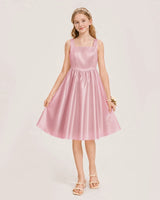 Dusty Rose Satin A-line Junior Bridesmaid Dress Front View
