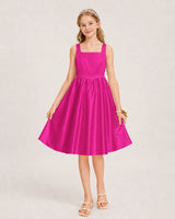 Hot Pink Satin A-line Junior Bridesmaid Dress Front View