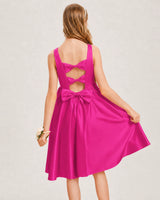 Hot Pink Satin A-line Junior Bridesmaid Dress Back View