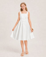Ivory Satin A-line Junior Bridesmaid Dress Front View