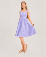 Lavender Satin A-line Junior Bridesmaid Dress Front View