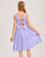 Lavender Satin A-line Junior Bridesmaid Dress Back View