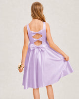 Lilac Satin A-line Junior Bridesmaid Dress Back View