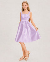 Lilac Satin A-line Junior Bridesmaid Dress Front View