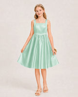 Mint Green Satin A-line Junior Bridesmaid Dress Front View