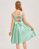 Mint Green Satin A-line Junior Bridesmaid Dress Back View