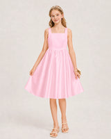 Pink Satin A-line Junior Bridesmaid Dress Front View