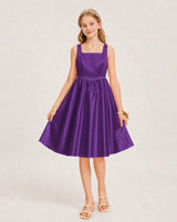Purple Satin A-line Junior Bridesmaid Dress Front View