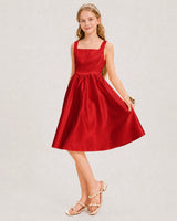 Red Satin A-line Junior Bridesmaid Dress Front View