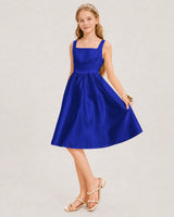 Royal Blue Satin A-line Junior Bridesmaid Dress Front View