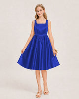 Royal Blue Satin A-line Junior Bridesmaid Dress Front View
