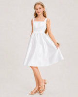 White Satin A-line Junior Bridesmaid Dress Front View