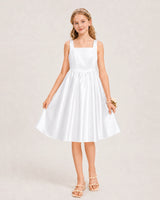 White Satin A-line Junior Bridesmaid Dress Front View