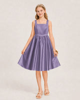 Wisteria Satin A-line Junior Bridesmaid Dress Front View