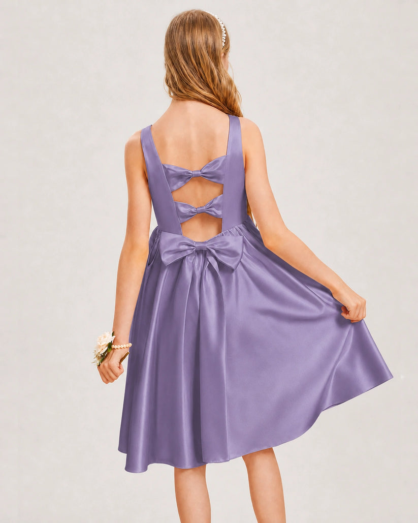 Wisteria Satin A-line Junior Bridesmaid Dress Back View