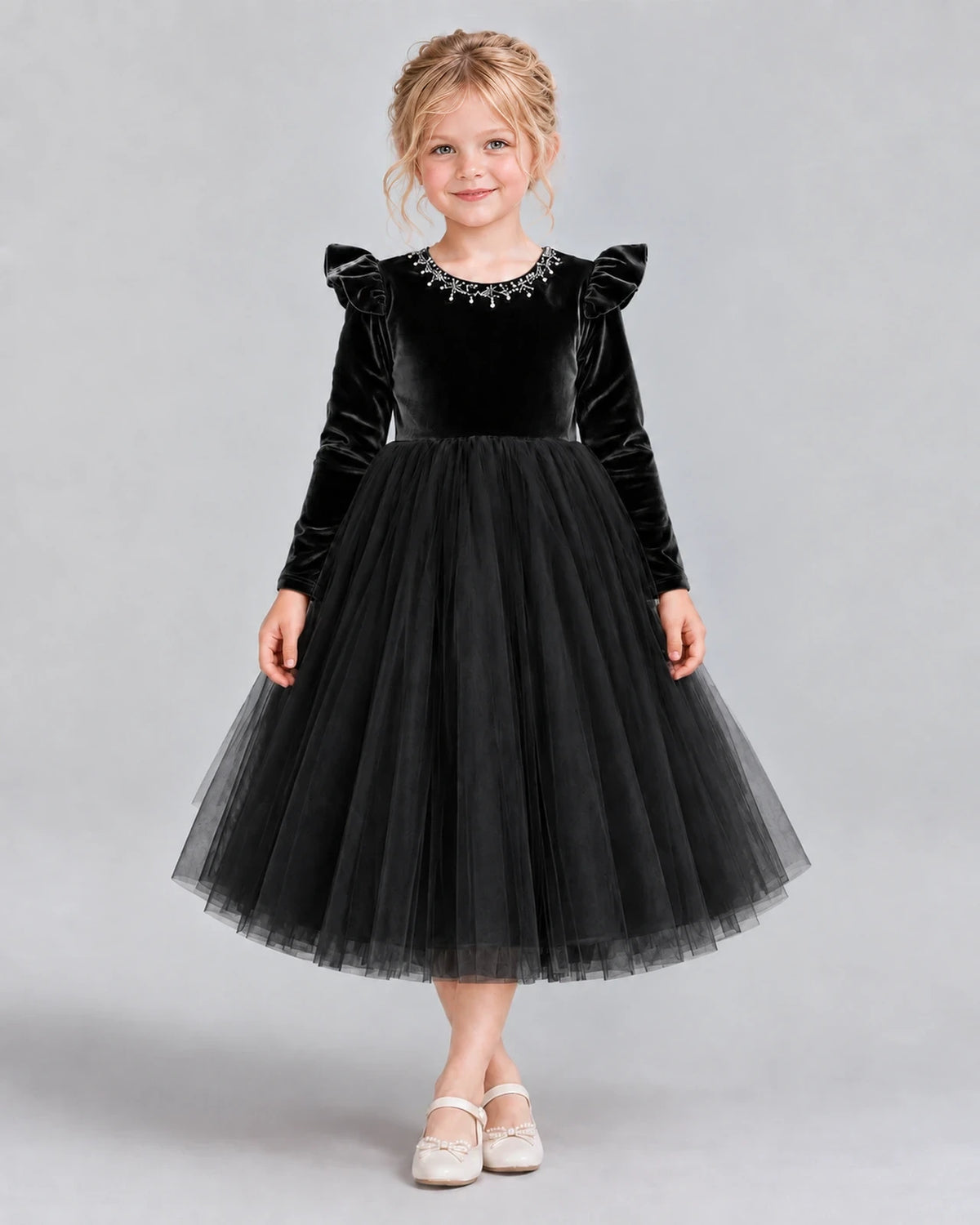 Black Ball Gown Junior Bridesmaid Dresses Front