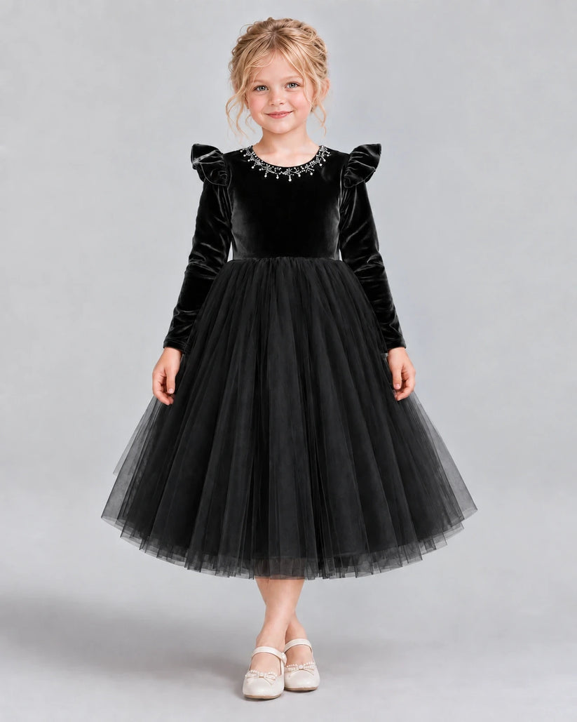 Black Ball Gown Junior Bridesmaid Dresses Front
