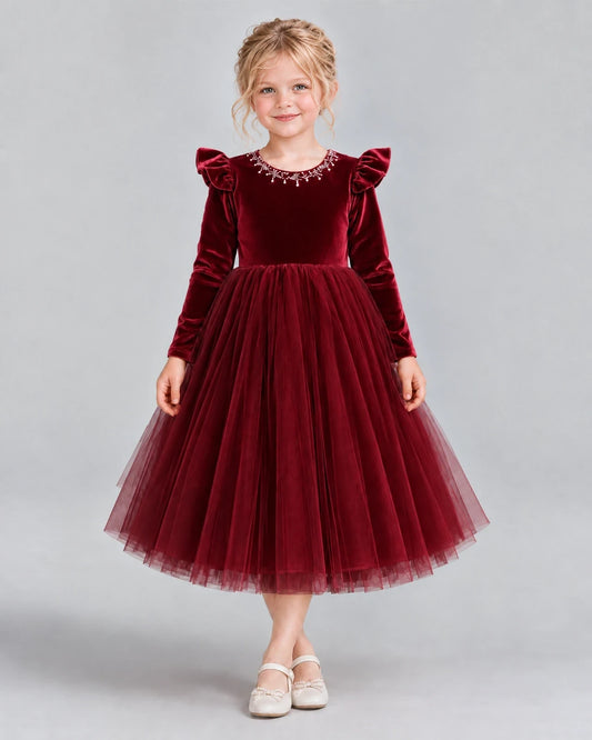 Burgundy Ball Gown Junior Bridesmaid Dresses Front
