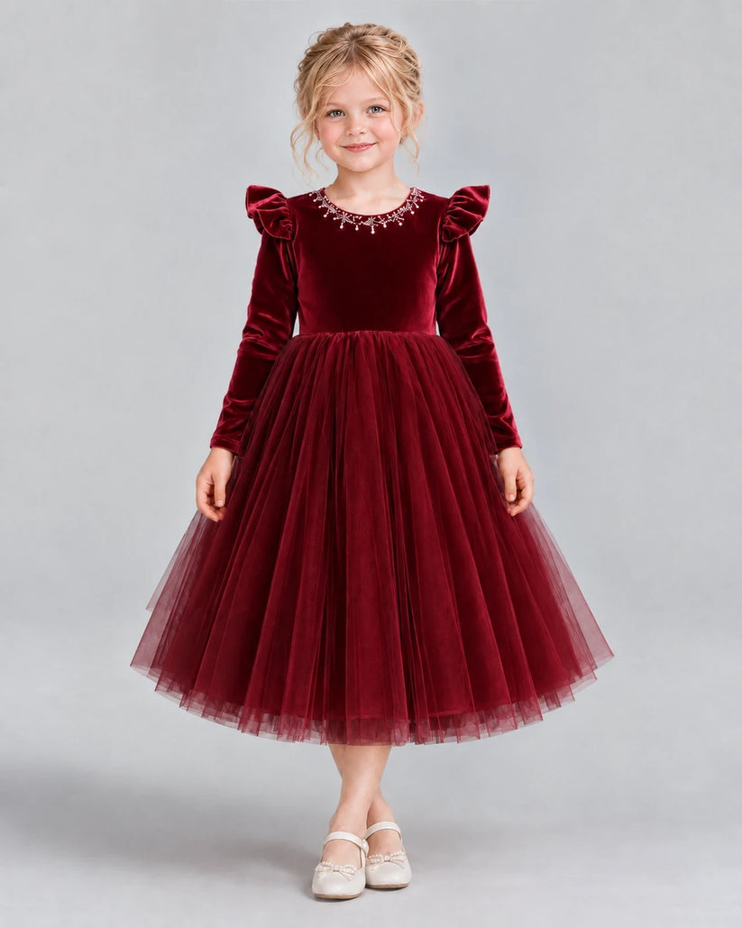 Burgundy Ball Gown Junior Bridesmaid Dresses Front