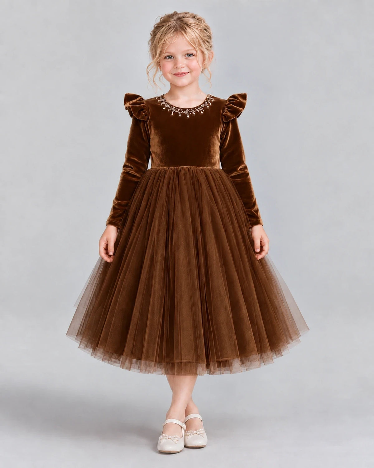 Chocolate Ball Gown Junior Bridesmaid Dresses Front
