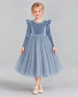 Dusty Blue Ball Gown Junior Bridesmaid Dresses Front