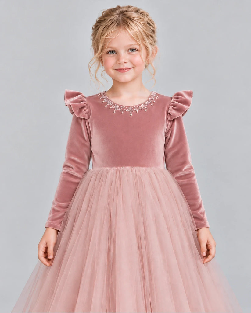 Dusty Rose Ball Gown Junior Bridesmaid Dresses Detail [Shared]