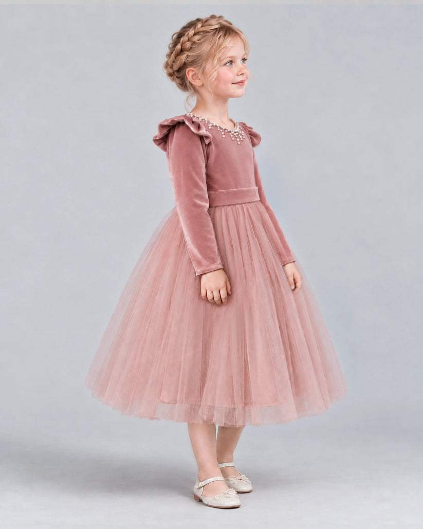 Dusty Rose Ball Gown Junior Bridesmaid Dresses Side