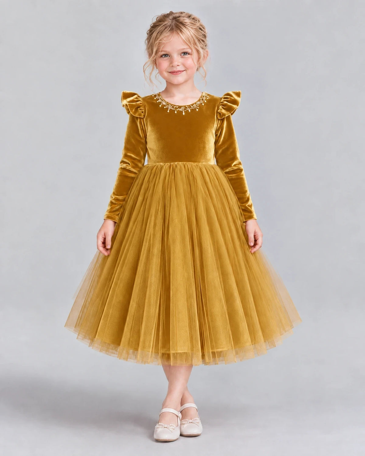 Gold Ball Gown Junior Bridesmaid Dresses Front