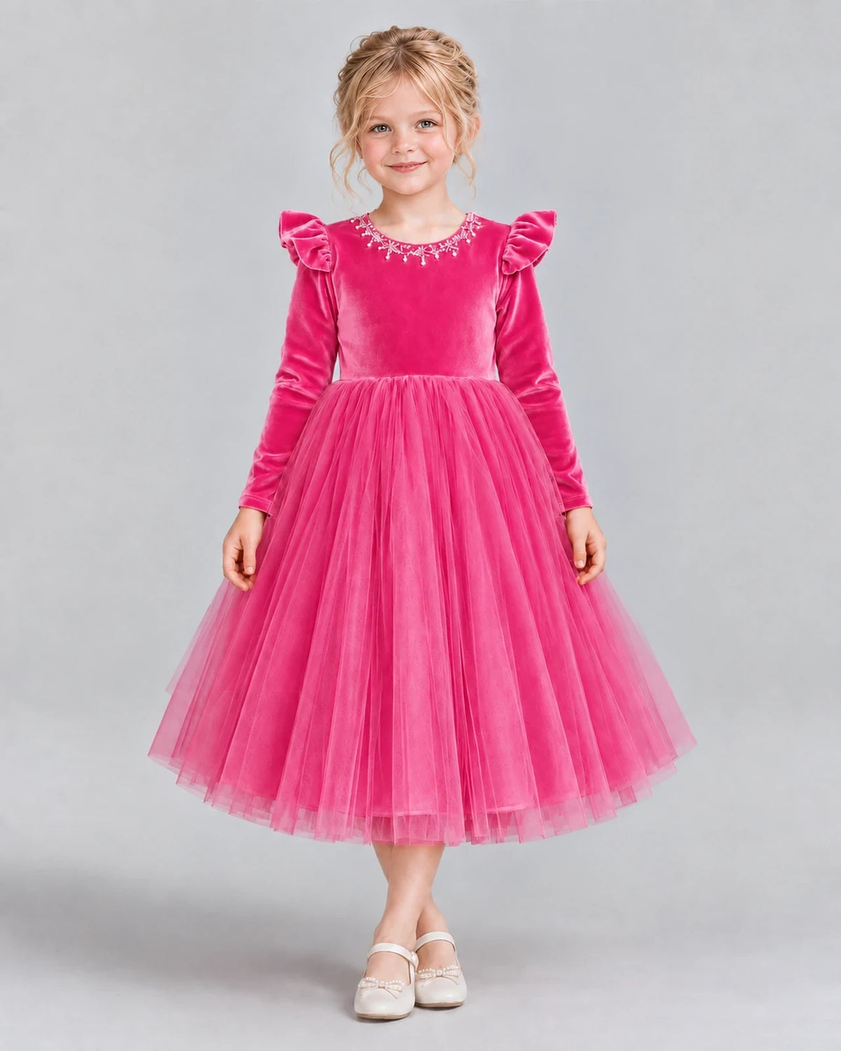 Hot Pink Ball Gown Junior Bridesmaid Dresses Front