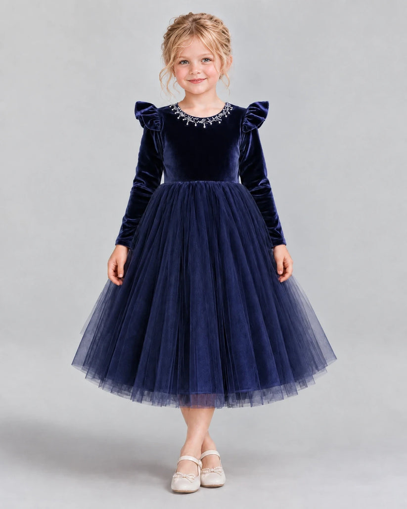 Navy Blue Ball Gown Junior Bridesmaid Dresses Front