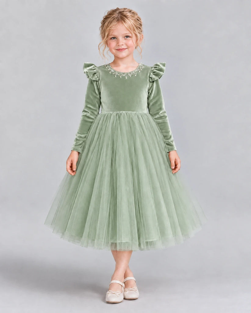 Sage Green Ball Gown Junior Bridesmaid Dresses Front