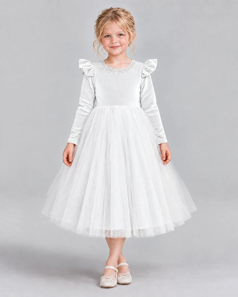White Ball Gown Junior Bridesmaid Dresses Front