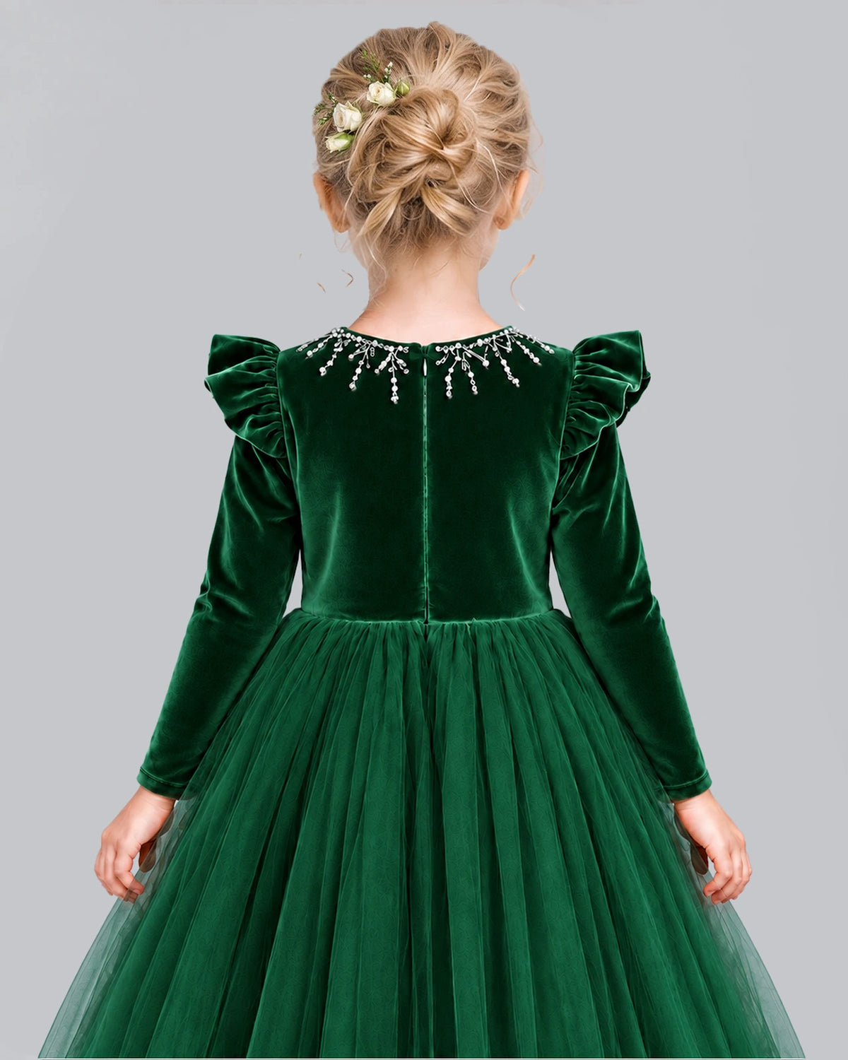Dark Green Ball Gown Junior Bridesmaid Dresses Back_Detail [Shared]