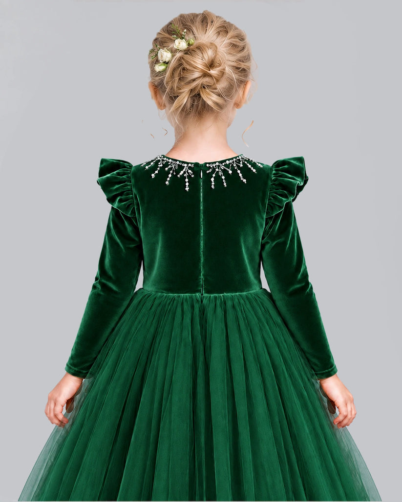 Dark Green Ball Gown Junior Bridesmaid Dresses Back_Detail [Shared]