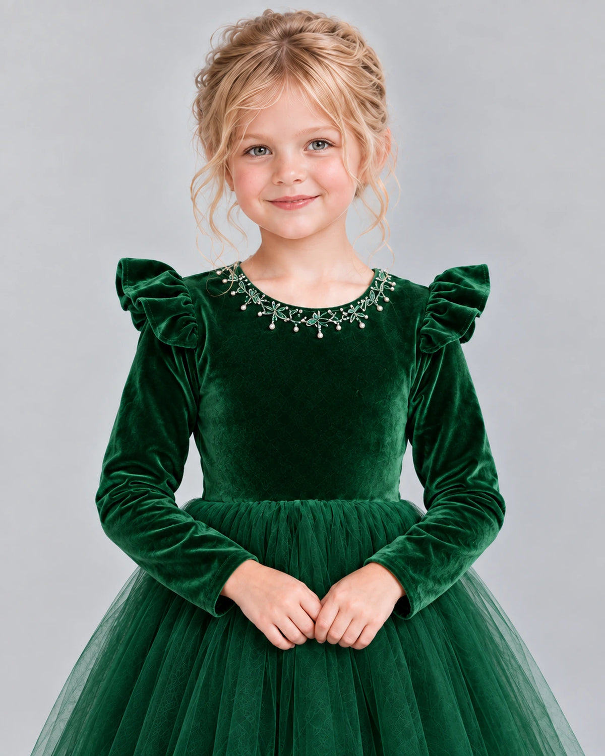 Dark Green Ball Gown Junior Bridesmaid Dresses Detail