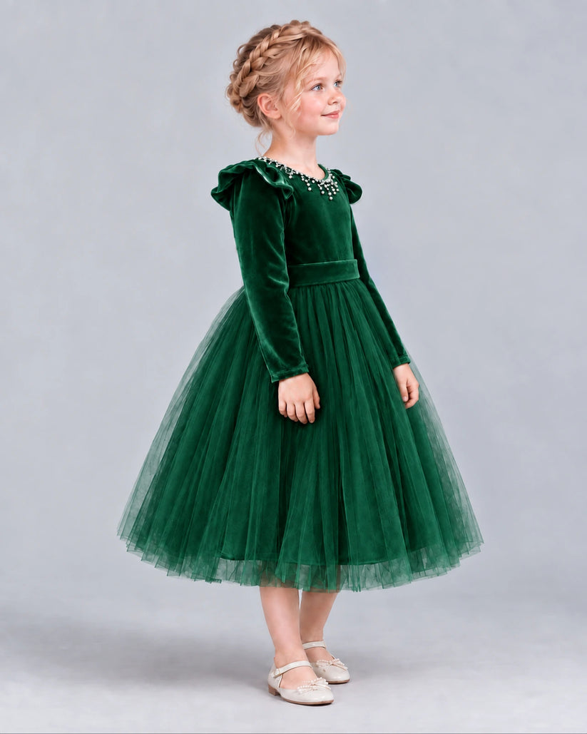 Dark Green Ball Gown Junior Bridesmaid Dresses Side [Shared]