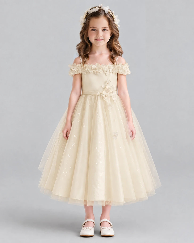 Champagne A-line Flower Girl Dresses Front