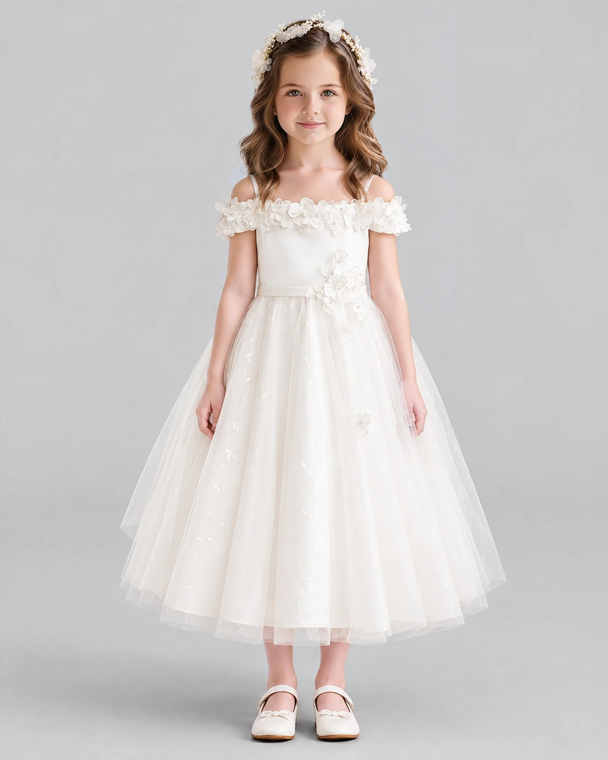 Ivory A-line Flower Girl Dresses Front