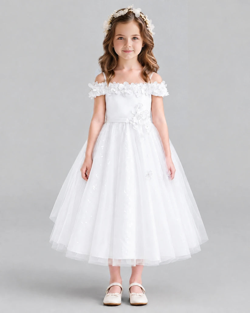 White A-line Flower Girl Dresses Front