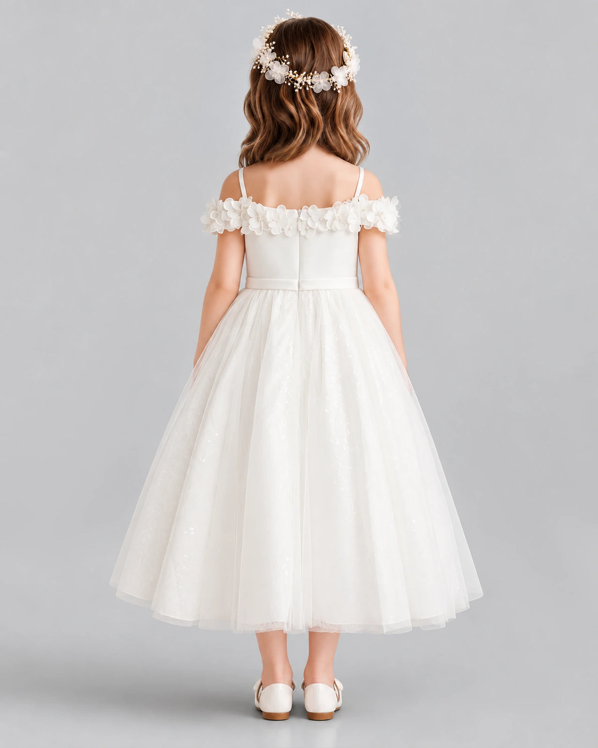 Ivory A-line Flower Girl Dresses Back