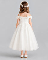 Ivory A-line Flower Girl Dresses Back