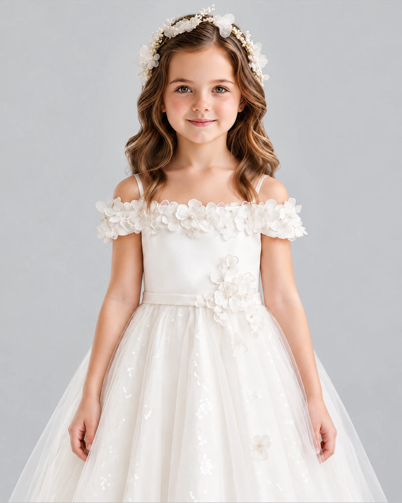 Ivory A-line Flower Girl Dresses Detail