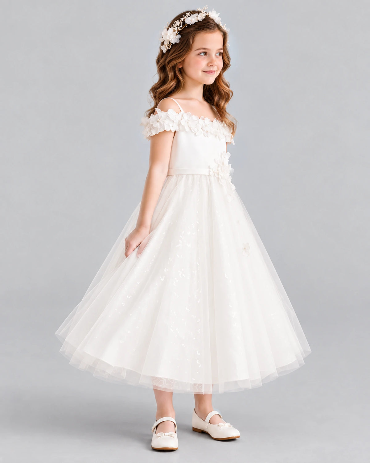 Ivory A-line Flower Girl Dresses Side