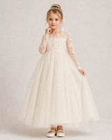 Champagne Lace A-line First Communion Dress Front View